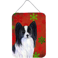 "Caroline's Treasures SS4712DS1216 Papillon Red and Green Snowflakes Holiday Christmas Wall or Door Hanging Prints, 16"" x 12"", Multicolor"