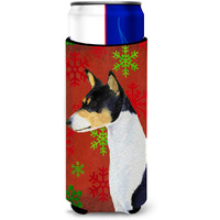 Basenji Red and Green Snowflakes Holiday Christmas Ultra Beverage Insulators for slim cans SS4721MUK