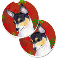 "Caroline's Treasures Chihuahua Red & green Snowflakes Holiday Christmas Set of 2 Cup Holder Car Coasters SS4725CARC, 2.56, Multicolor"