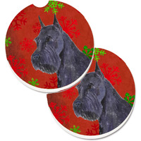"Caroline's Treasures Schnauzer Red & green Snowflakes Holiday Christmas Set of 2 Cup Holder Car Coasters SS4730CARC, 2.56, Multicolor"