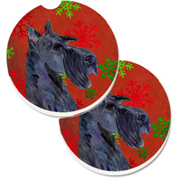 "Caroline's Treasures Scottish Terrier Red & green Snowflakes Holiday Christmas Set of 2 Cup Holder Car Coasters SS4736CARC, 2.56, Multicolor"