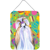 "Caroline's Treasures SS4810DS1216 Shih Tzu Easter Eggtravaganza Aluminium Metal Wall or Door Hanging Prints, 16"" x 12"", Multicolor"