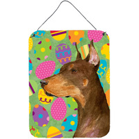 "Caroline's Treasures SS4813DS1216 Doberman Easter Eggtravaganza Aluminium Metal Wall or Door Hanging Prints, 16"" x 12"", Multicolor"