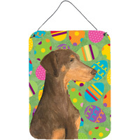 "Caroline's Treasures SS4824DS1216 Doberman Easter Eggtravaganza Aluminium Metal Wall or Door Hanging Prints, 16"" x 12"", Multicolor"