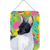 "Caroline's Treasures Rat Terrier Easter Eggtravaganza Aluminium Metal Wall or Door Hanging Prints, 16"" x 12"", Multicolor"