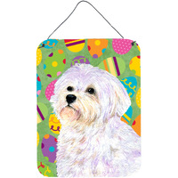 "Caroline's Treasures SS4826DS1216 Maltese Easter Eggtravaganza Aluminium Metal Wall or Door Hanging Prints, 16"" x 12"", Multicolor"