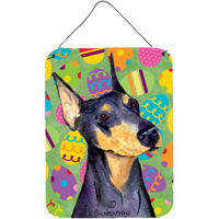 "Caroline's Treasures SS4840DS1216 Doberman Easter Eggtravaganza Aluminium Metal Wall or Door Hanging Prints, 16"" x 12"", Multicolor"