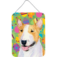 "Caroline's Treasures Bull Terrier Easter Eggtravaganza Aluminium Metal Wall or Door Hanging Prints, 16"" x 12"", Multicolor"