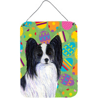 "Caroline's Treasures SS4850DS1216 Papillon Easter Eggtravaganza Aluminium Metal Wall or Door Hanging Prints, 16"" x 12"", Multicolor"
