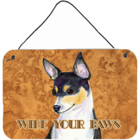 "Caroline's Treasures Toy Fox Terrier Wipe Your Paws Aluminum Metal Wall or Door Hanging Prints, 8 x 12"""