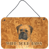 "Caroline's Treasures Bullmastiff Wipe Your Paws Aluminum Metal Wall or Door Hanging Prints, 8 x 12"""