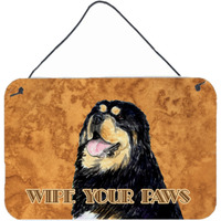 "Caroline's Treasures SS4886DS812 Tibetan Spaniel Wipe Your Paws Aluminum Metal Wall or Door Hanging Prints, 8 x 12"""
