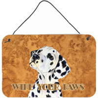 "Caroline's Treasures Dalmatian Wipe Your Paws Aluminum Metal Wall or Door Hanging Prints, 8 x 12"""