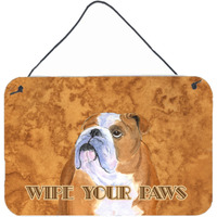 "Caroline's Treasures SS4893DS812 Bulldog English Wipe Your Paws Aluminum Metal Wall or Door Hanging Prints, 8 x 12"""