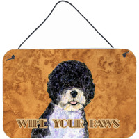 "Caroline's Treasures Portuguese Water Dog Wipe Your Paws Aluminum Metal Wall or Door Hanging Prints, 8 x 12"""