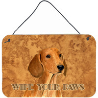 "Caroline's Treasures Red Dachshund Wipe Your Paws Aluminum Metal Wall or Door Hanging Prints, 8 x 12"""
