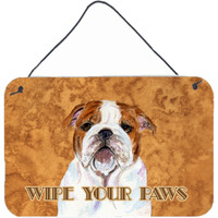 "Caroline's Treasures SS4896DS812 Bulldog English Wipe Your Paws Aluminum Metal Wall or Door Hanging Prints, 8 x 12"""