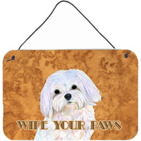 "Caroline's Treasures SS4897DS812 Puppy Cut Maltese Wipe Your Paws Aluminum Metal Wall or Door Hanging Prints, 8 x 12"""