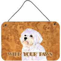 "Caroline's Treasures SS4898DS812 Puppy Cut Maltese Wipe Your Paws Aluminum Metal Wall or Door Hanging Prints, 8 x 12"""