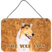 "Caroline's Treasures Collie Smooth Wipe Your Paws Aluminum Metal Wall or Door Hanging Prints, 8 x 12"""