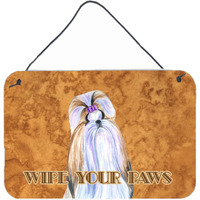 "Caroline's Treasures Shih Tzu Wipe Your Paws Aluminum Metal Wall or Door Hanging Prints, 8 x 12"""