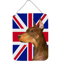"Caroline's Treasures SS4910DS1216 Doberman with English Union Jack British Flag Wall or Door Hanging Prints, 16"" x 12"""