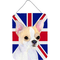 "Caroline's Treasures SS4916DS1216 Chihuahua with English Union Jack British Flag Wall or Door Hanging Prints, 16"" x 12"""