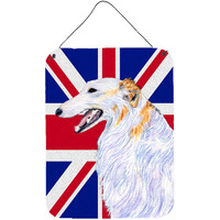 "Caroline's Treasures Borzoi with English Union Jack British Flag Wall or Door Hanging Prints, 16"" x 12"""