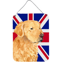 "Caroline's Treasures Golden Retriever with English Union Jack British Flag Wall or Door Hanging Prints, 16"" x 12"""