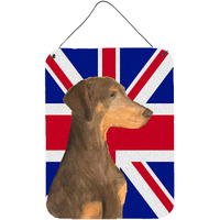 "Caroline's Treasures Doberman Natural Ears with English Union Jack British Flag Wall or Door Hanging Prints, 16"" x 12"""