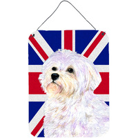 "Caroline's Treasures SS4923DS1216 Maltese with English Union Jack British Flag Wall or Door Hanging Prints, 16"" x 12"""