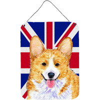 "Caroline's Treasures SS4928DS1216 Corgi with English Union Jack British Flag Wall or Door Hanging Prints, 16"" x 12"""