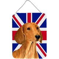 "Caroline's Treasures SS4929DS1216 Dachshund with English Union Jack British Flag Wall or Door Hanging Prints, 16"" x 12"""