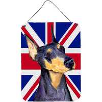"Caroline's Treasures SS4937DS1216 Doberman with English Union Jack British Flag Wall or Door Hanging Prints, 16"" x 12"""