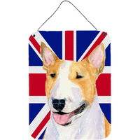 "Caroline's Treasures SS4938DS1216 Bull Terrier with English Union Jack British Flag Wall or Door Hanging Prints, 16"" x 12"""