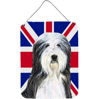 "Caroline's Treasures SS4939DS1216 Bearded Collie with English Union Jack British Flag Wall or Door Hanging Prints, 16"" x 12"""