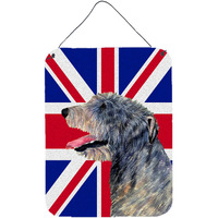 "Caroline's Treasures Irish Wolfhound with English Union Jack British Flag Wall or Door Hanging Prints, 16"" x 12"""