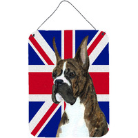 "Caroline's Treasures SS4950DS1216 Boxer with English Union Jack British Flag Wall or Door Hanging Prints, 16"" x 12"""
