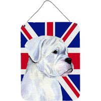 "Caroline's Treasures SS4951DS1216 Boxer with English Union Jack British Flag Wall or Door Hanging Prints, 16"" x 12"""