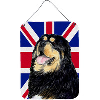 "Caroline's Treasures SS4954DS1216 Tibetan Spaniel with English Union Jack British Flag Wall or Door Hanging Prints, 16"" x 12"""