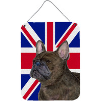 "Caroline's Treasures SS4961DS1216 French Bulldog with English Union Jack British Flag Wall or Door Hanging Prints, 16"" x 12"""