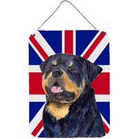 "Caroline's Treasures Rottweiler with English Union Jack British Flag Wall or Door Hanging Prints, 16"" x 12"""