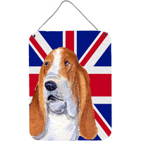 "Caroline's Treasures SS4970DS1216 Basset Hound with English Union Jack British Flag Wall or Door Hanging Prints, 16"" x 12"""