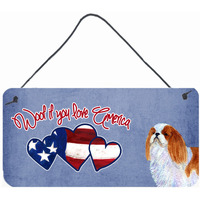 "Caroline's Treasures Woof If You Love America English Toy Spaniel Wall or Door Hanging Prints, 6 x 12"""