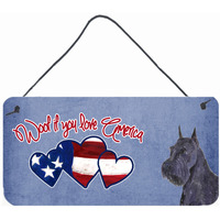 "Caroline's Treasures Woof If You Love America Black Schnauzer Wall or Door Hanging Prints, 6 x 12"""