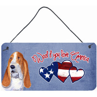"Caroline's Treasures SS5040DS612 Woof If You Love America Basset Hound Wall or Door Hanging Prints, 6 x 12"""