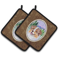 "Caroline's Treasures Australian Shepherd Pair of Pot Holders SS8001PTHD, 7.5HX7.5W, Multicolor"