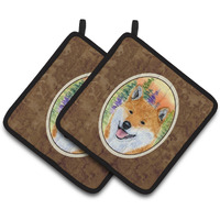 "Caroline's Treasures Shiba Inu Pair of Pot Holders SS8234PTHD, 7.5HX7.5W, Multicolor"
