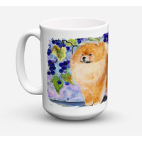 "Caroline's Treasures SS8251CM15 Pomeranian Dishwasher Safe Microwavable Ceramic Coffee Mug, 15 oz, Multicolor"