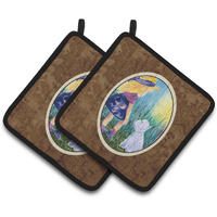 "Caroline's Treasures Little Girl with Westie Pair of Pot Holders SS8351PTHD, 7.5HX7.5W, Multicolor"